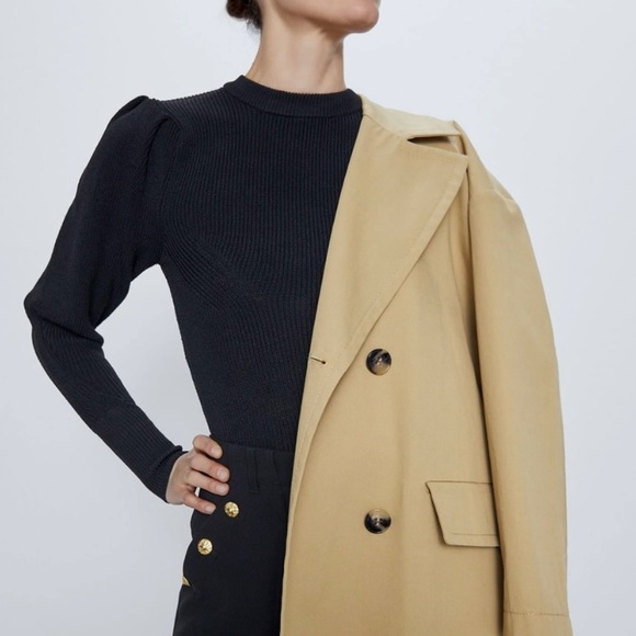 ZARA Women’s Black Ribbed Sweater With Balloon Sleeves 
Fitted - Size M - Picture 3 of 5